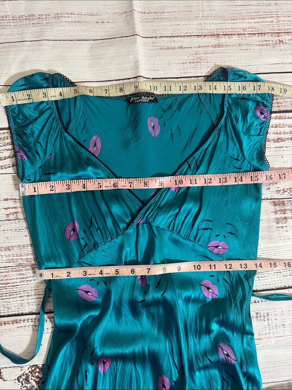 Betsey Johnson Vintage Teal Satin Midi Marylin Monroe Dress - Picture 7 of 9